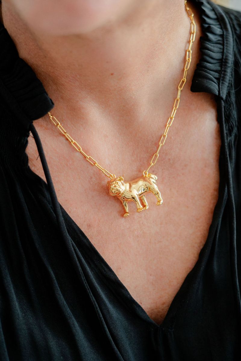 Bulldog Charm Necklace - Gold