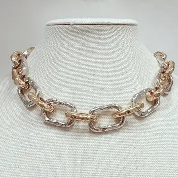 Hammered Gold and Silver Open Chain 16"-18" Necklace
