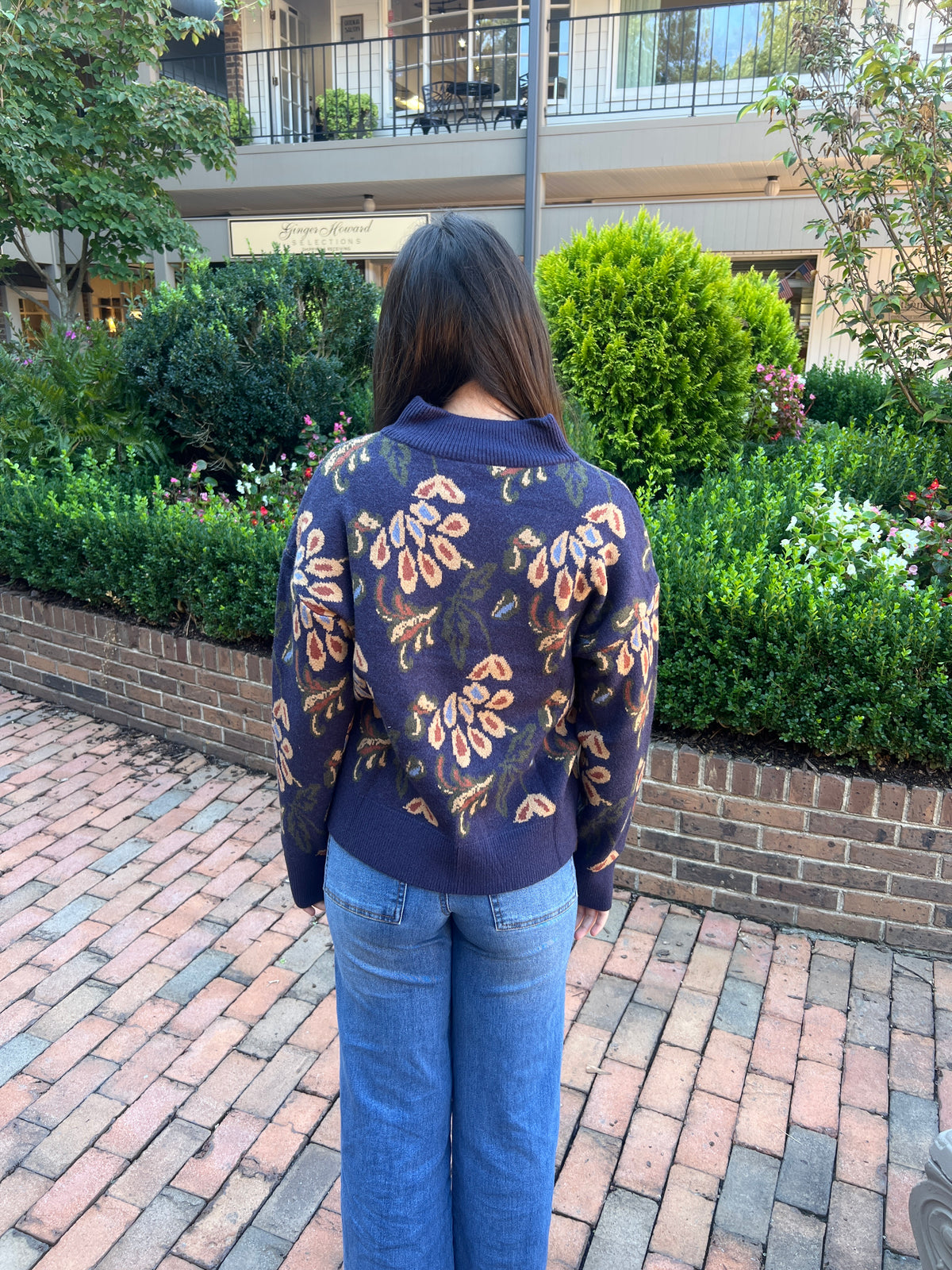Pattern Jacquard Half Zip Up Long Sleeve Sweater