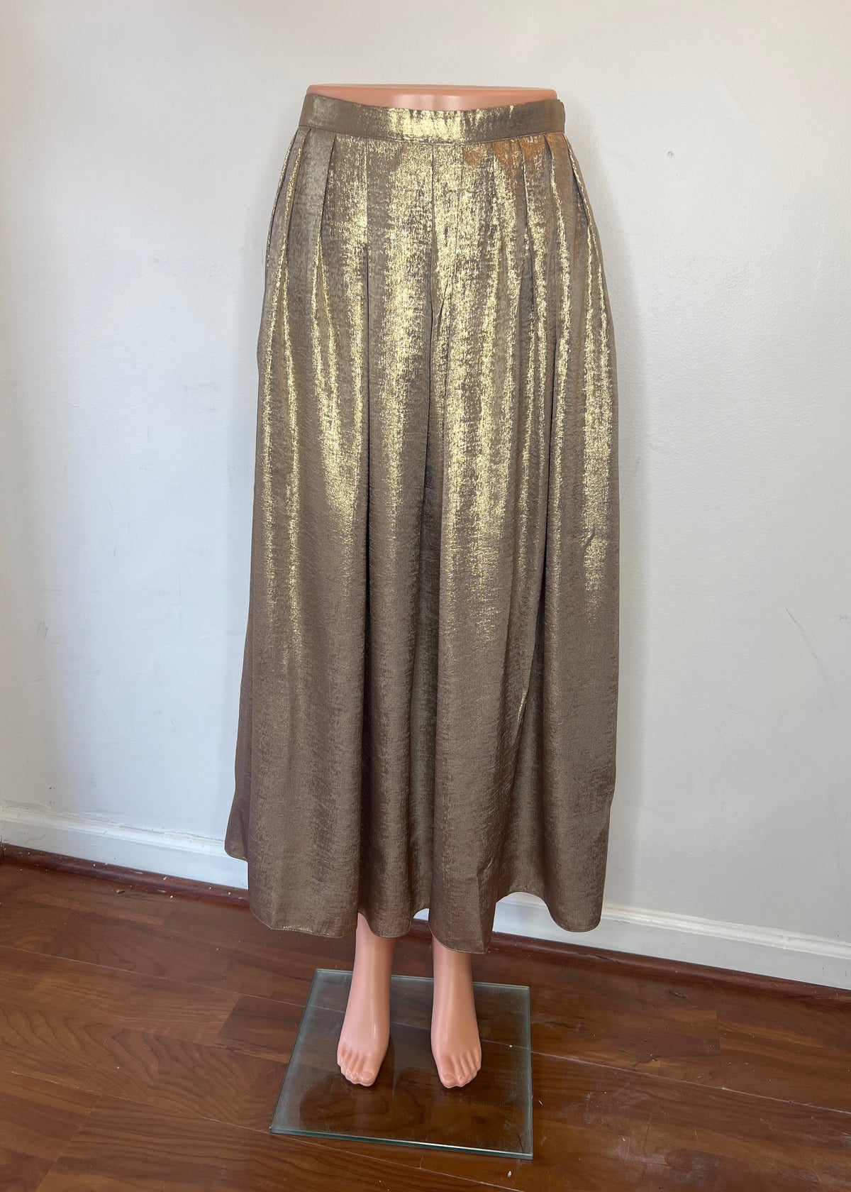 Foiled Chiffon Pleated Midi Skirt