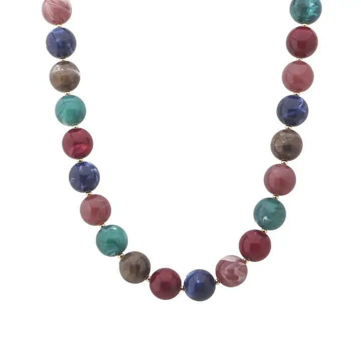 Dark Multi Stone 10MM Beaded 16"-18" Necklace