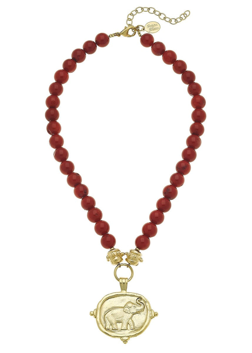 Elephant Intaglio Red Coral Necklace