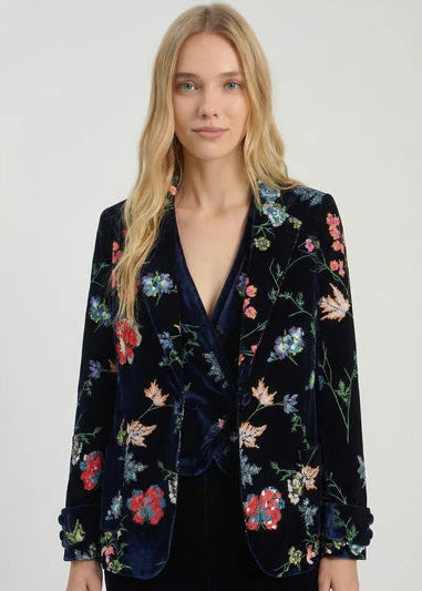 Sabrina Navy Embroidery Blazer