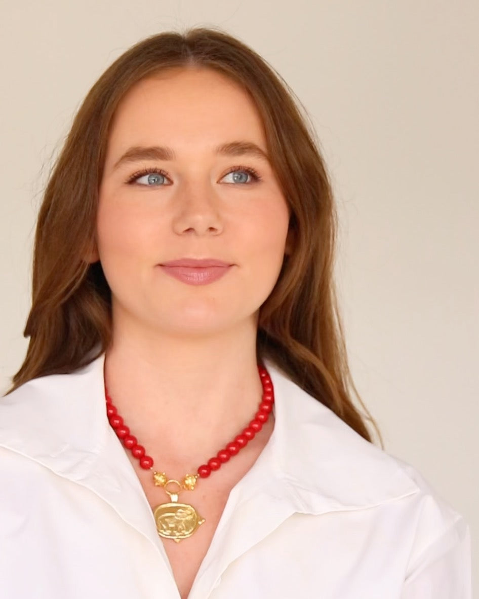 Elephant Intaglio Red Coral Necklace