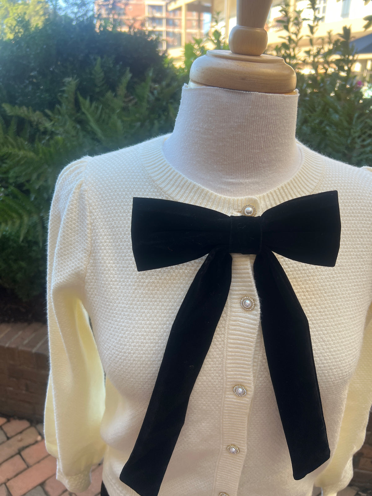 Bow Button Front Long Sleeve Sweater Cardigan