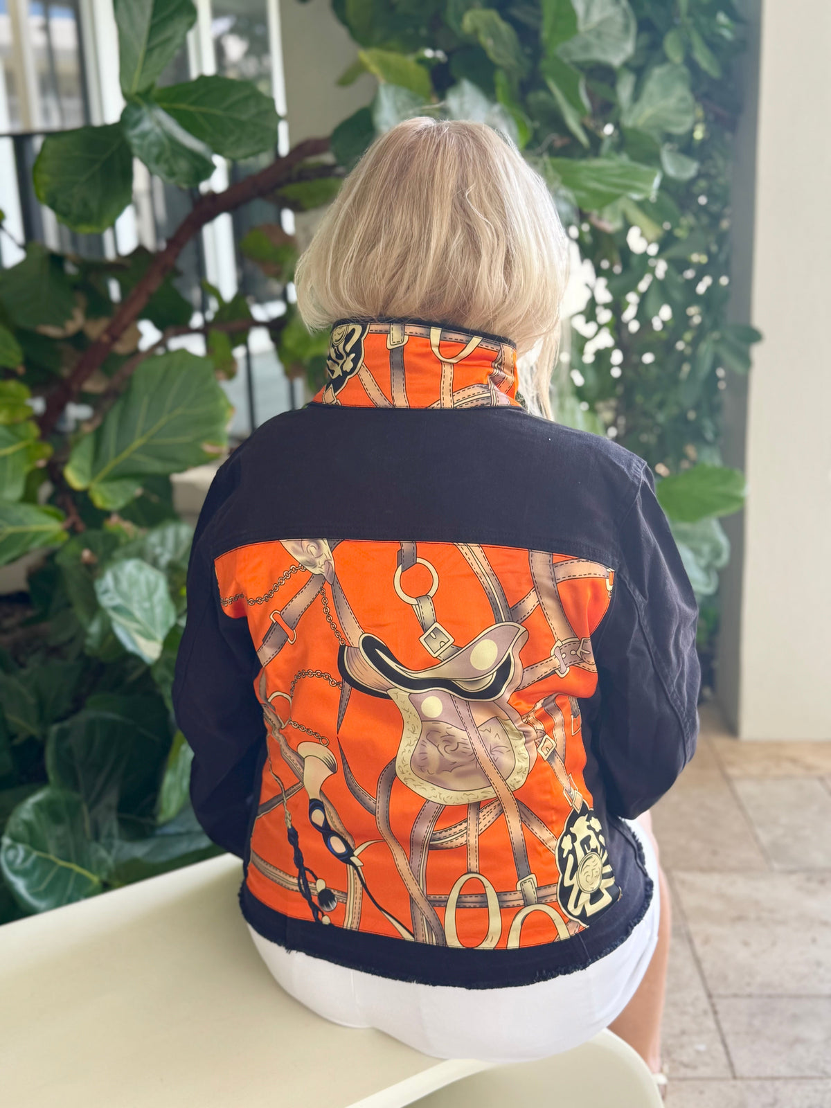 The Black Denim Jacket / Orange Equestian