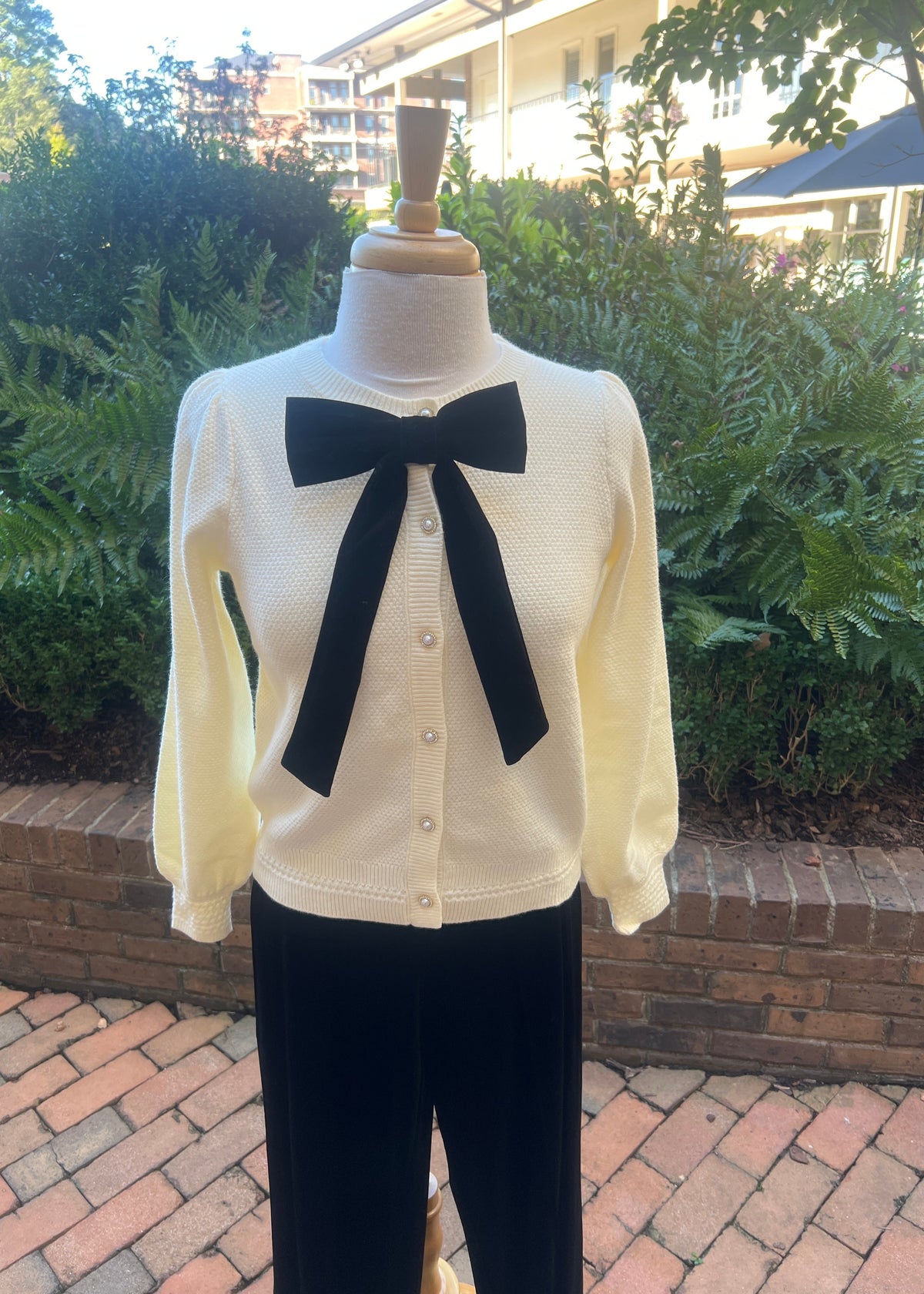 Bow Button Front Long Sleeve Sweater Cardigan