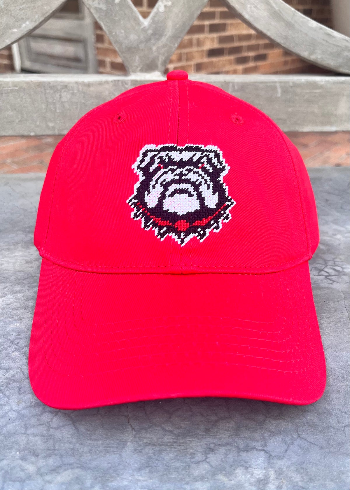 Red Bulldog Needlepoint Hat