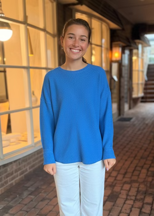Waffle Stitch Drop Shoulder Sweater