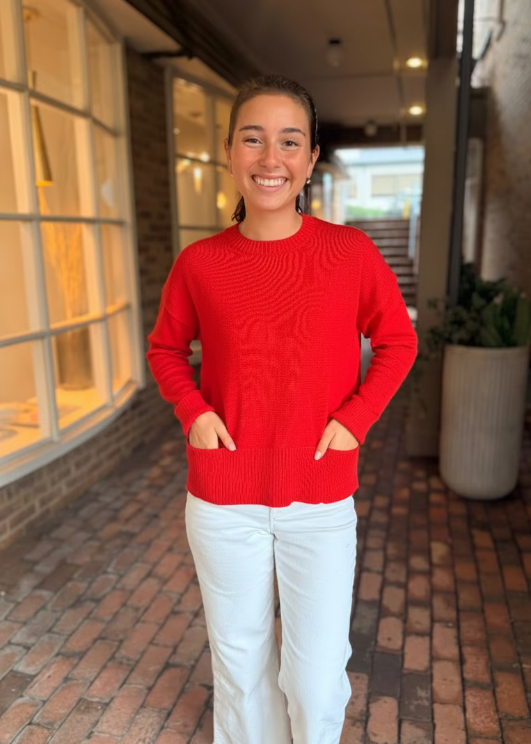 Crew Neck Sweater with Pocket Detail