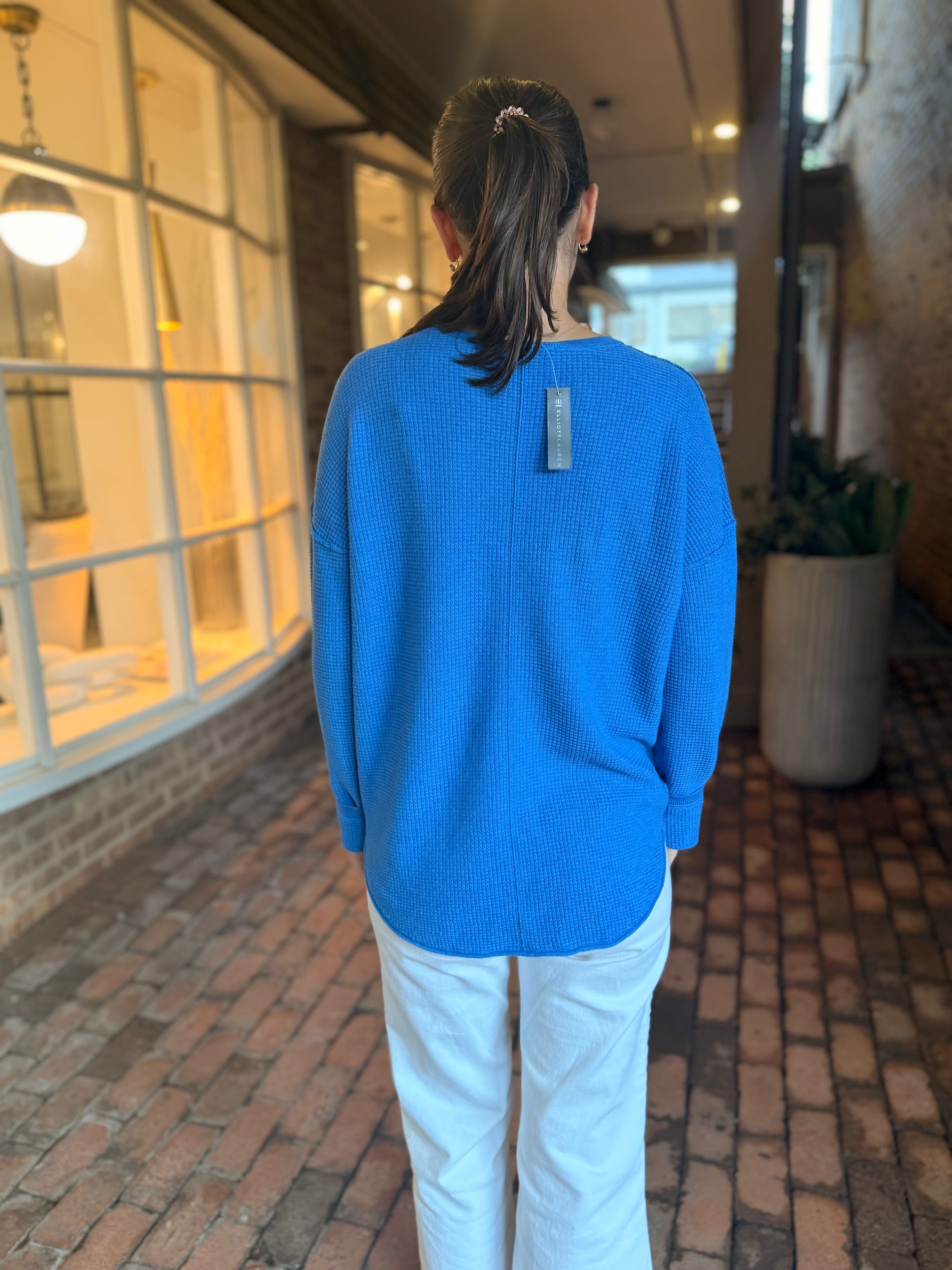 Waffle Stitch Drop Shoulder Sweater