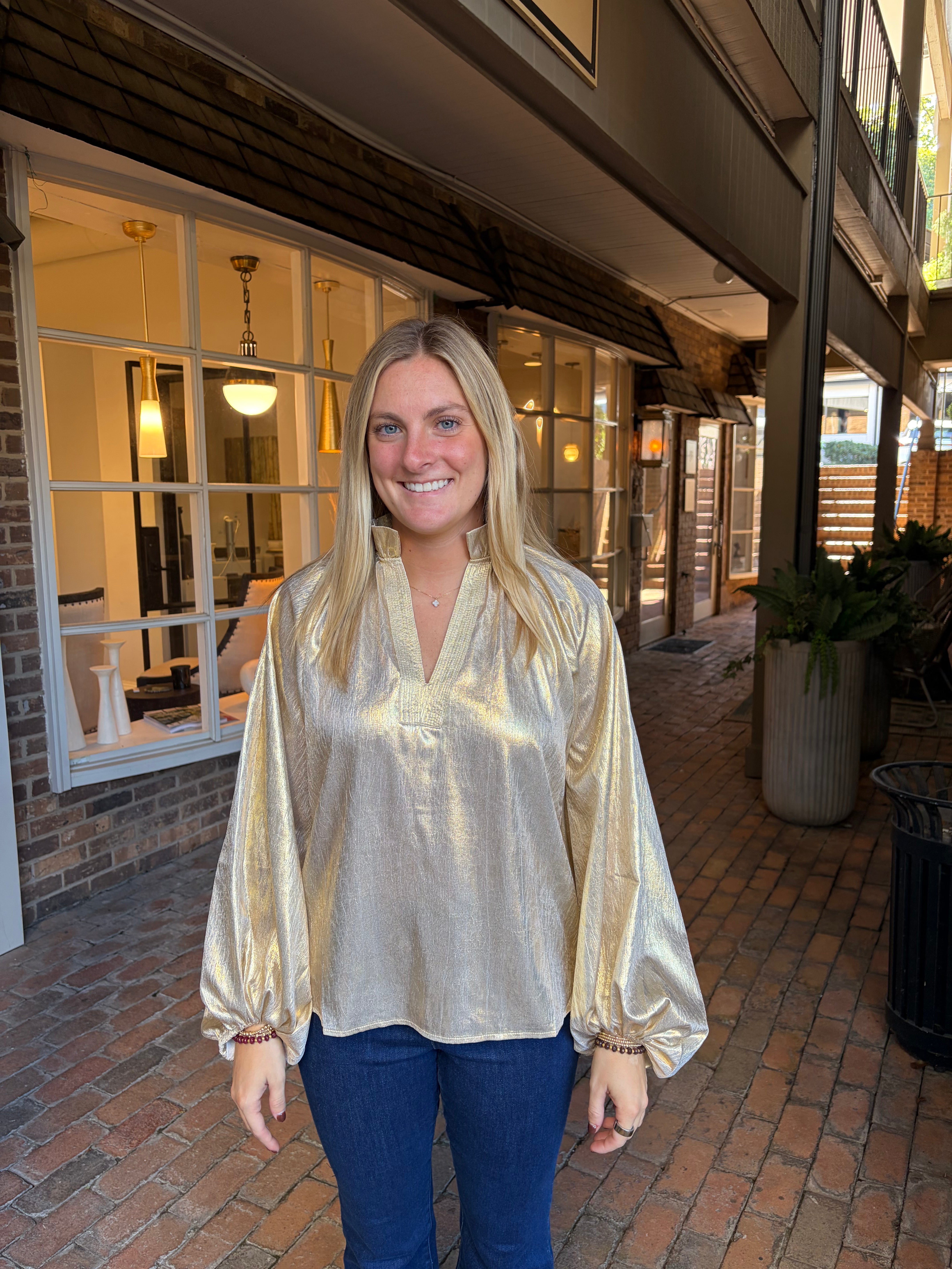 Textured Shiny Long Sleeve Top