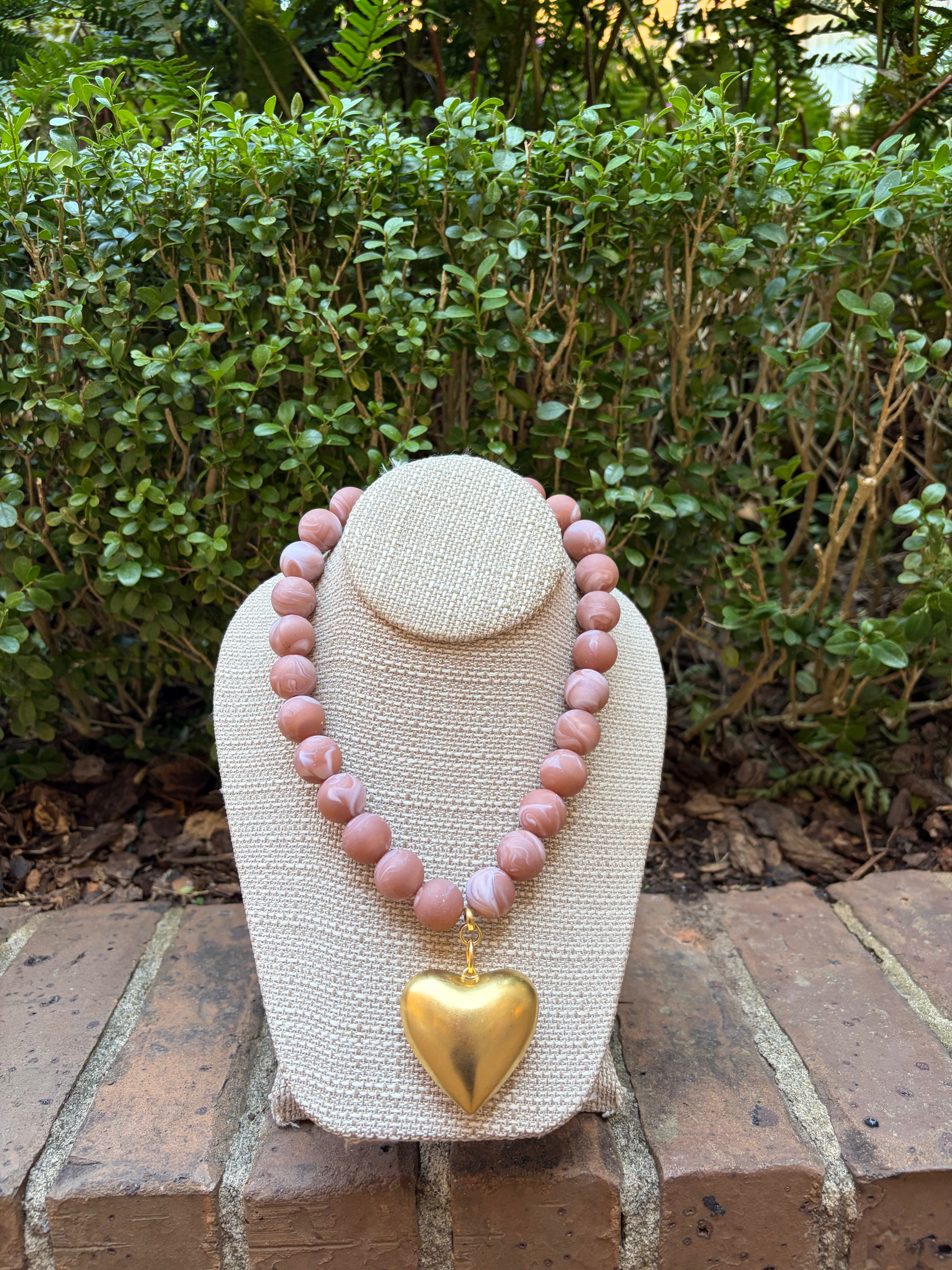 Mauve/Tan heart necklace
