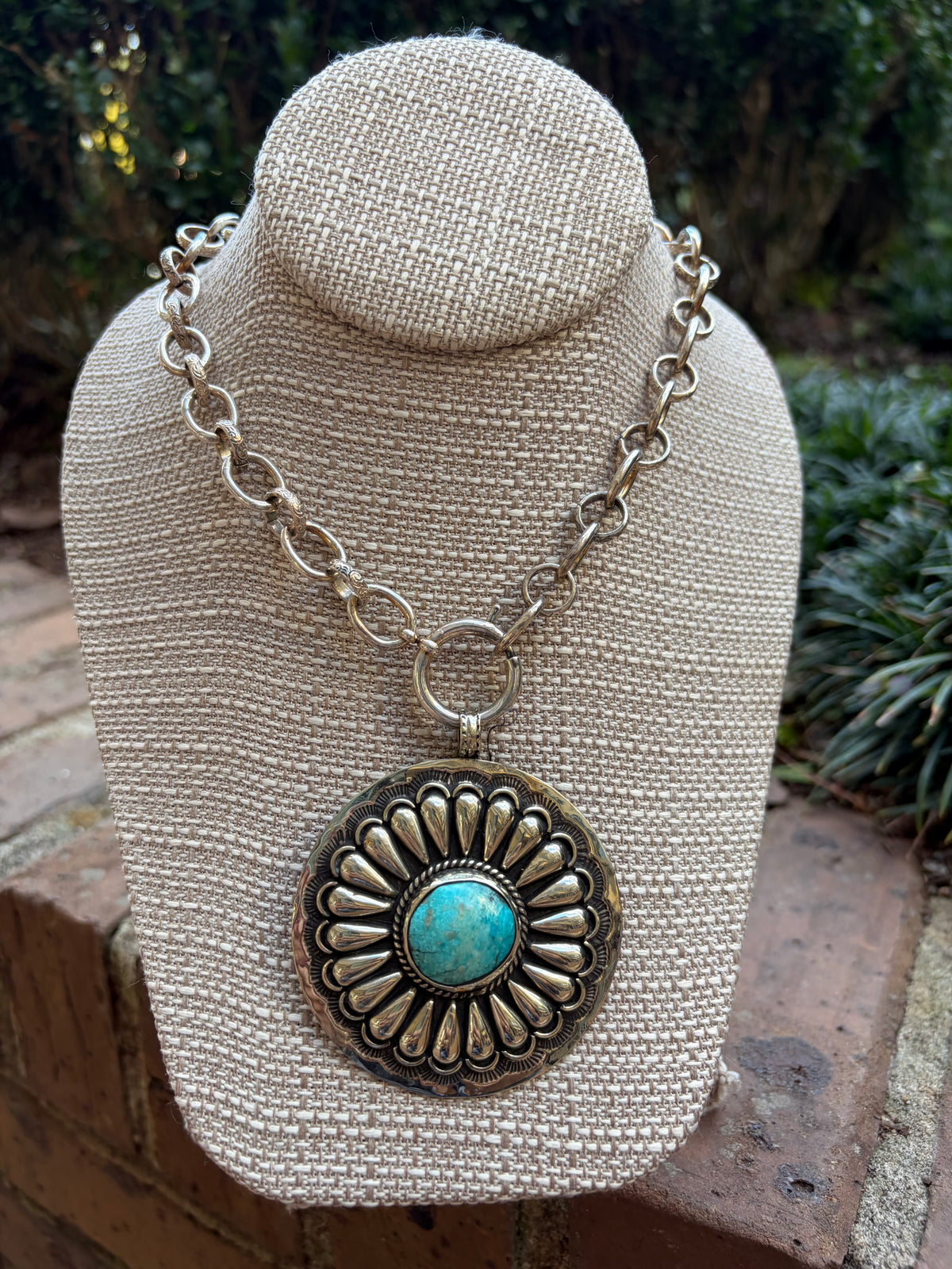 Vintage Chain with Sterling Pleated and Turquoise Pendant