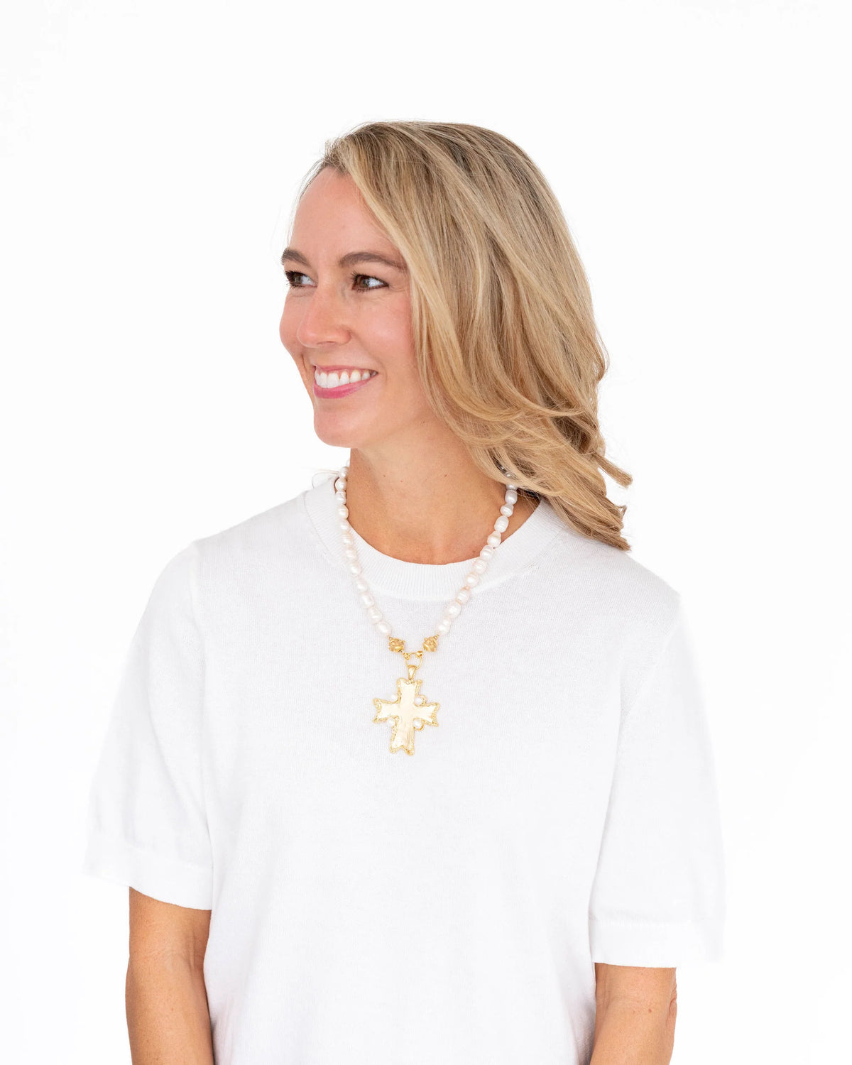 Esther Cross Pearl Necklace