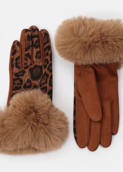 Leo - Leopard Print Faux Suede Gloves