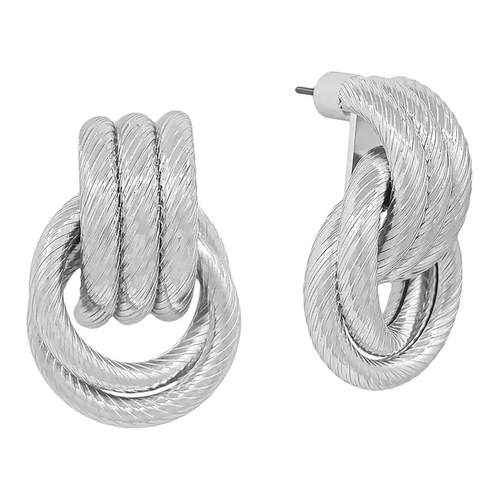 Water Resistant 1.2" Silver Multi Ring Knot Stud Earring