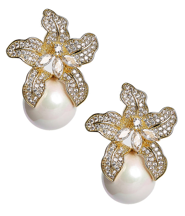 Beth - Rhinestone & Pearl Earrings