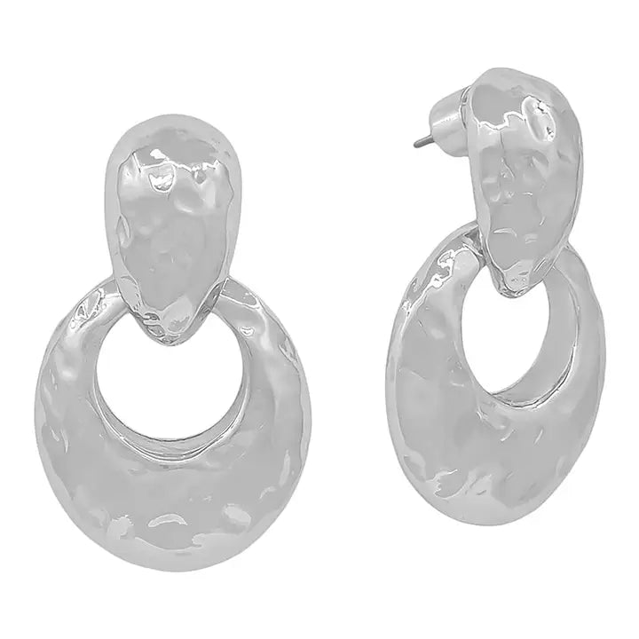 Water Resistant 1" Two Drop Silver Open Metal Stud Earring