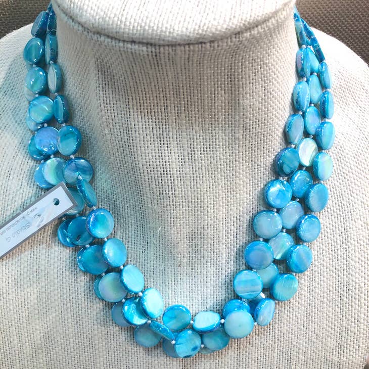 3 Strand Mother of Pearl Necklace - 2 Colors One Size Turquoise