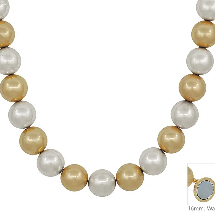 16mm Gold and Silver Metal Ball Magnetic 18" Necklace