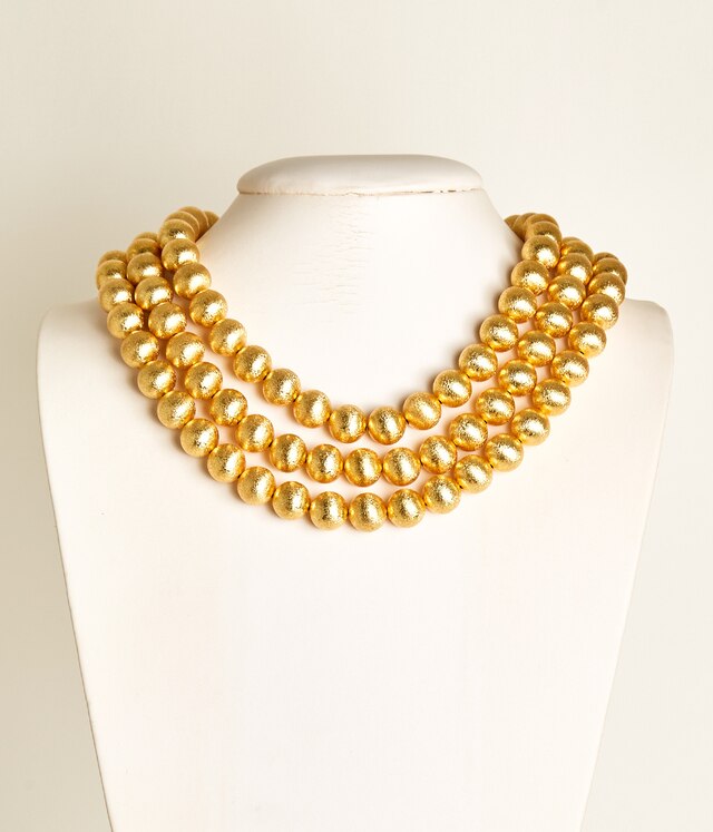 Diana Gold Triple Strand Beaded Necklace