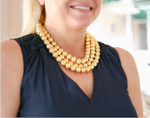 Diana Gold Triple Strand Beaded Necklace
