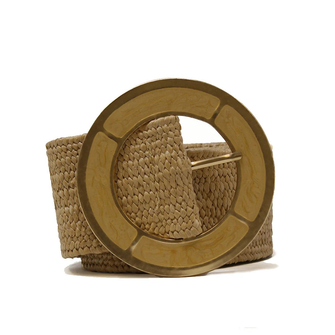 Metallic Buckle Straw Belt