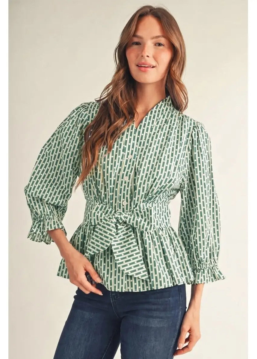 Stripe Polka Dot Peplum Blouse