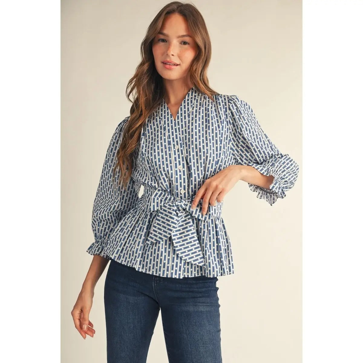 Stripe Polka Dot Peplum Blouse