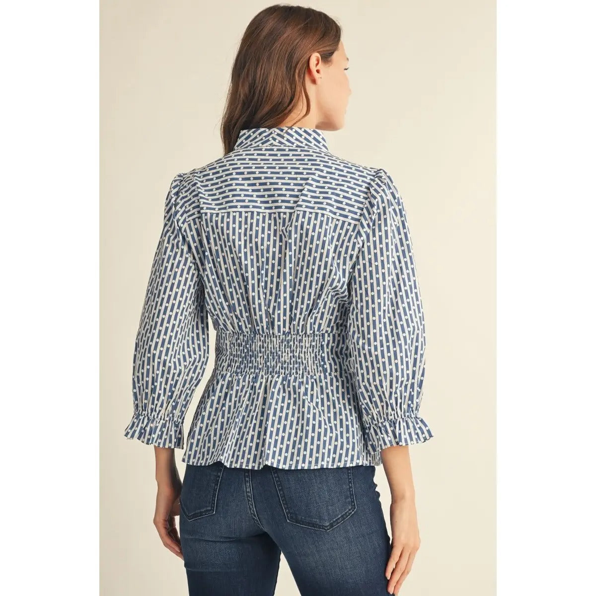 Stripe Polka Dot Peplum Blouse