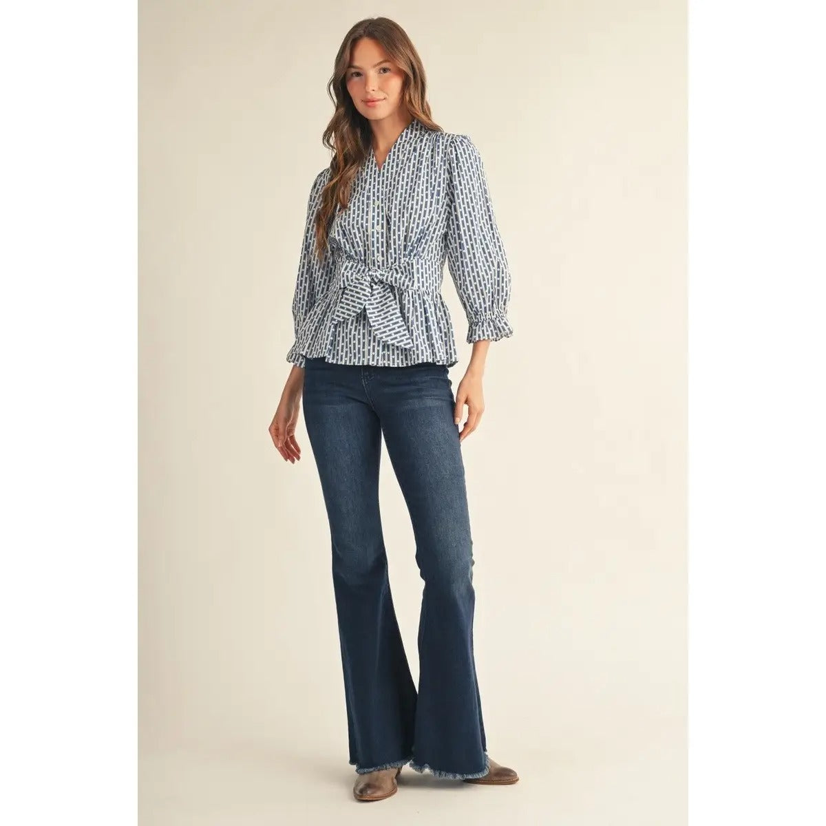 Stripe Polka Dot Peplum Blouse