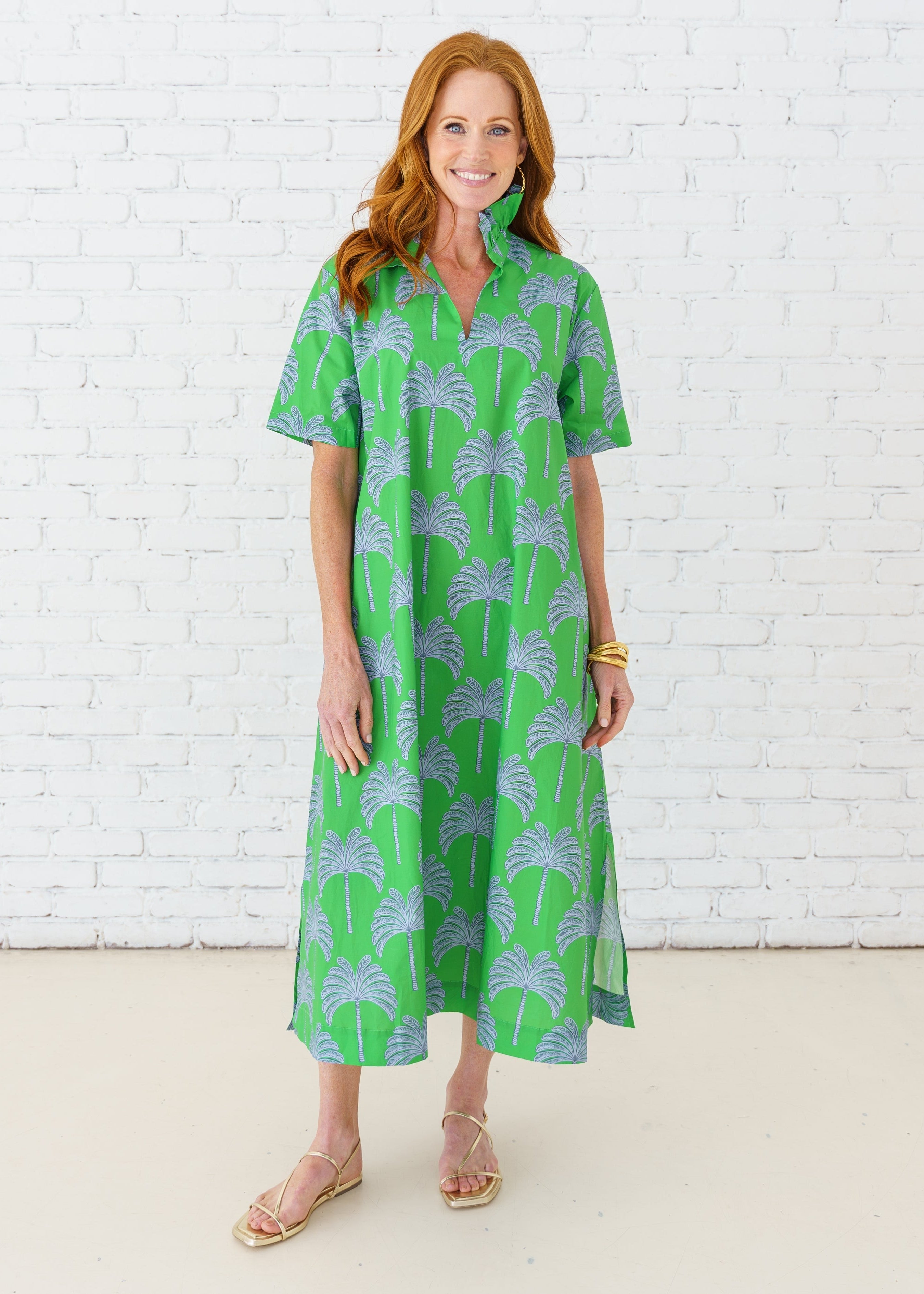 green palm leaf dress Green Palm Leaves Long Sleeve Chiffon Dresses Maxi Dresses Oversize main image 1