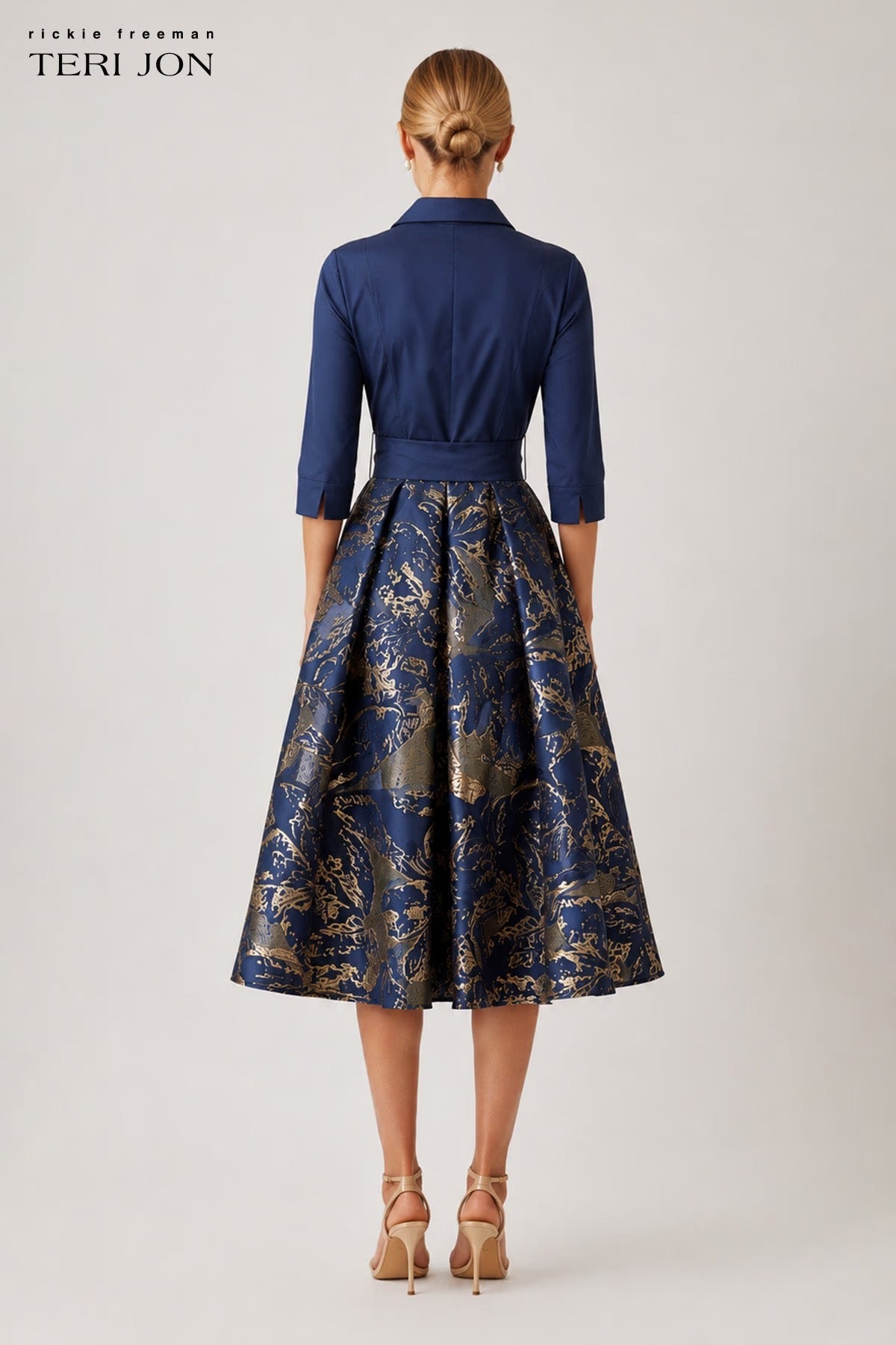 Taffeta Jacquard Metallic Floral Shirt Waist Dress