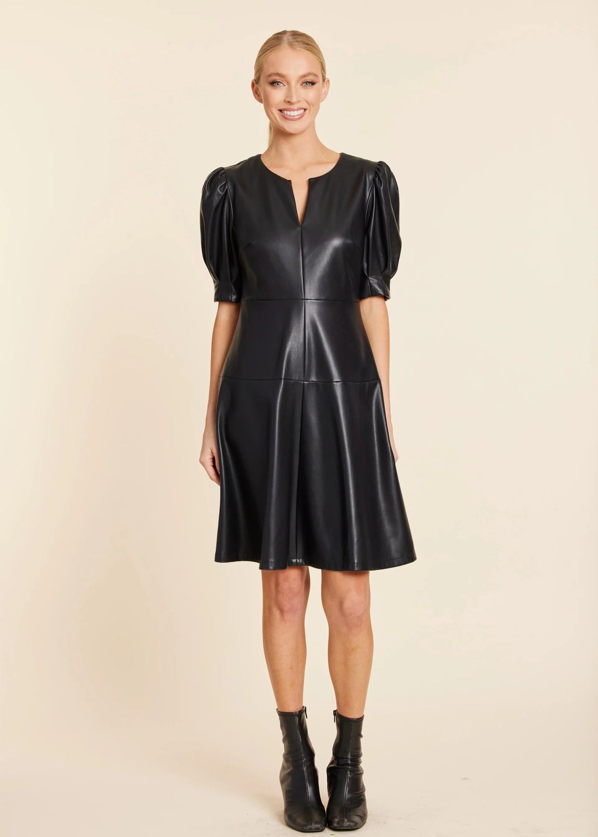 Faux Leather Short Sleeve Dress