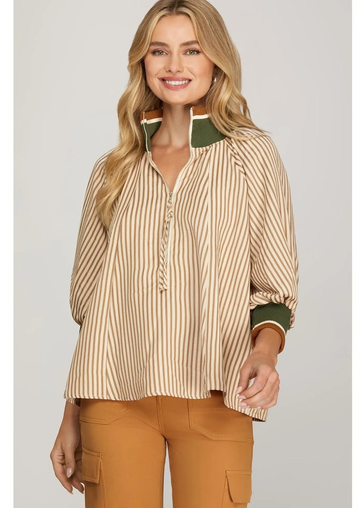 Taupe Striped Top