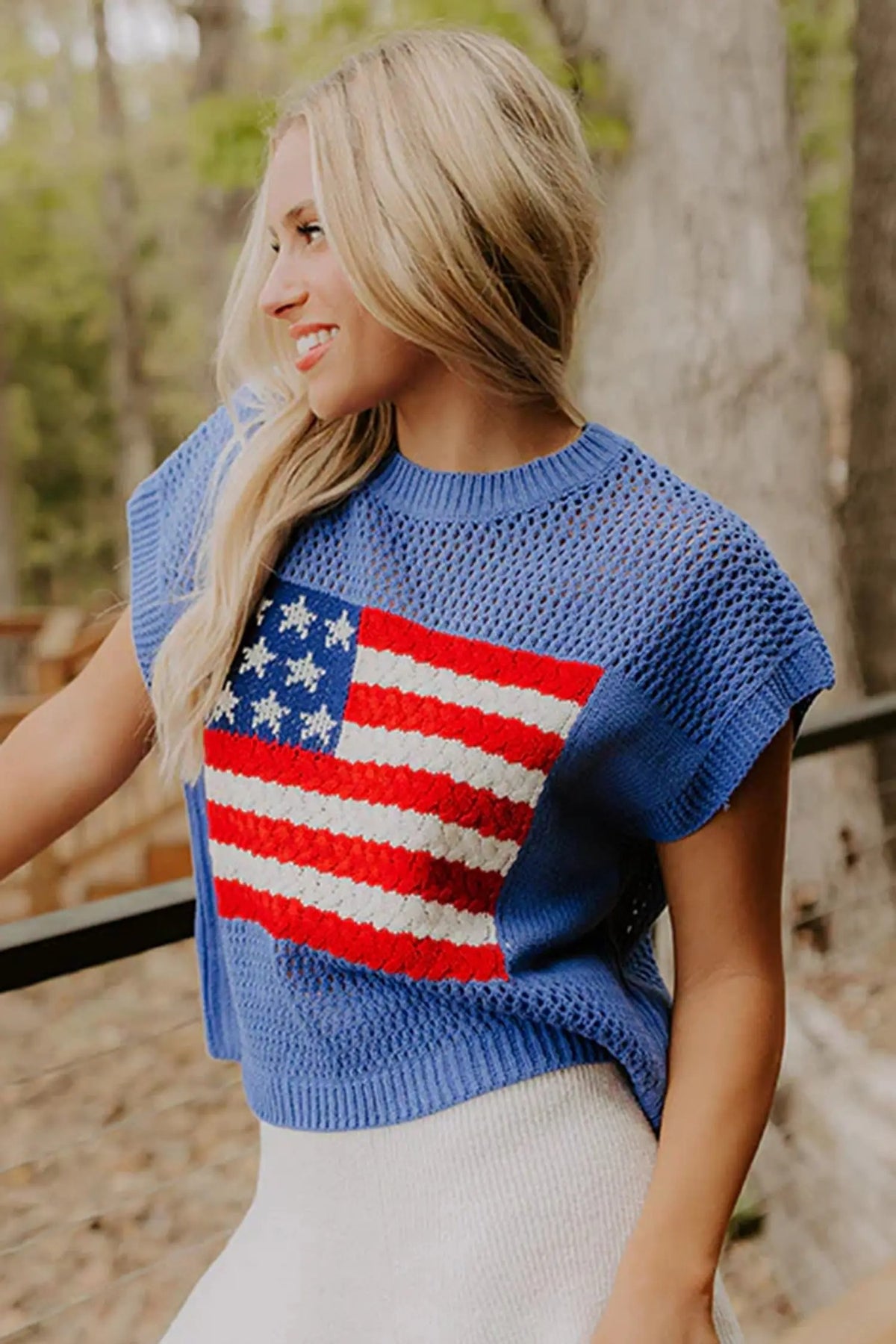Flag Graphic Short Sleeve Sweater Top