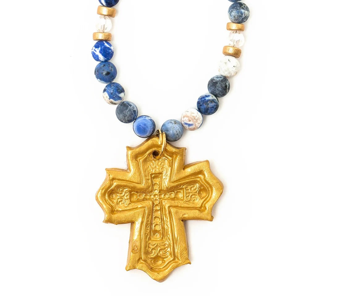 Blue Sodalite Necklace w/Leah Cross