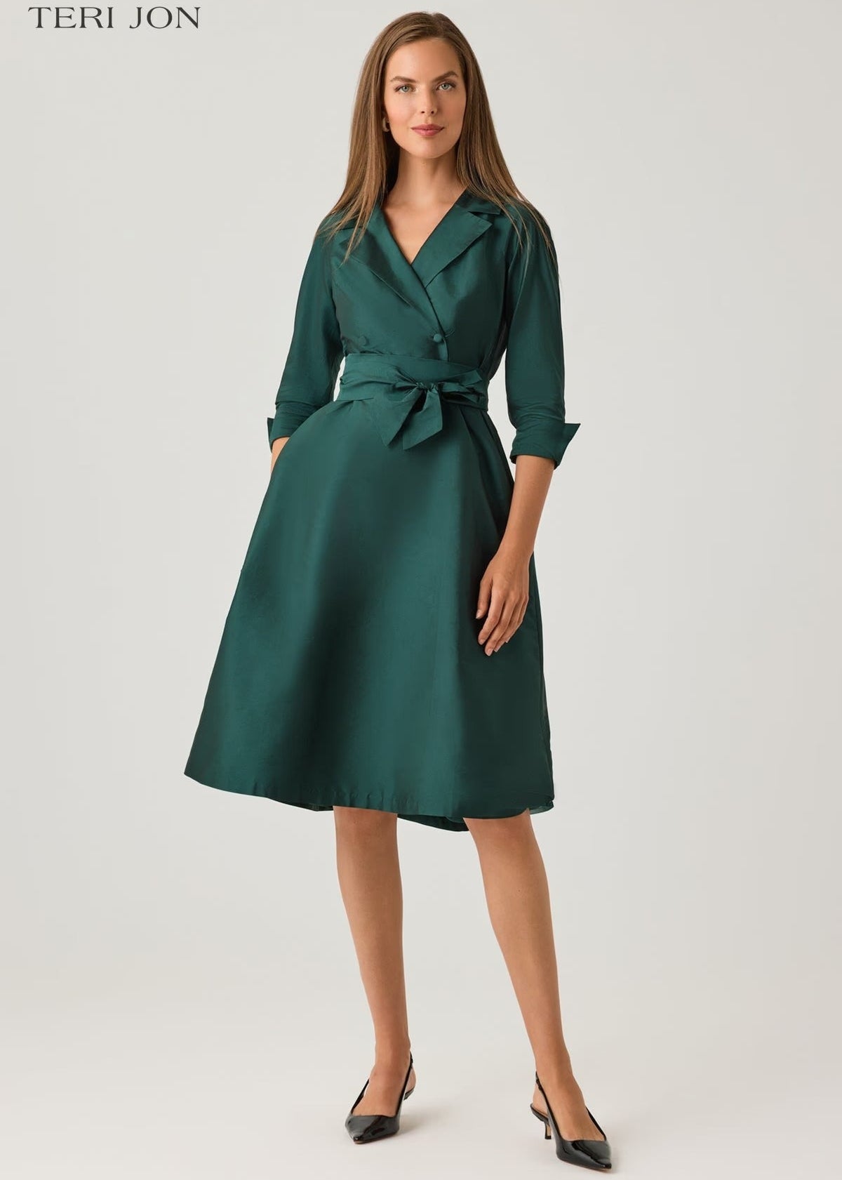 Taffeta Tea Length Shirt Dress
