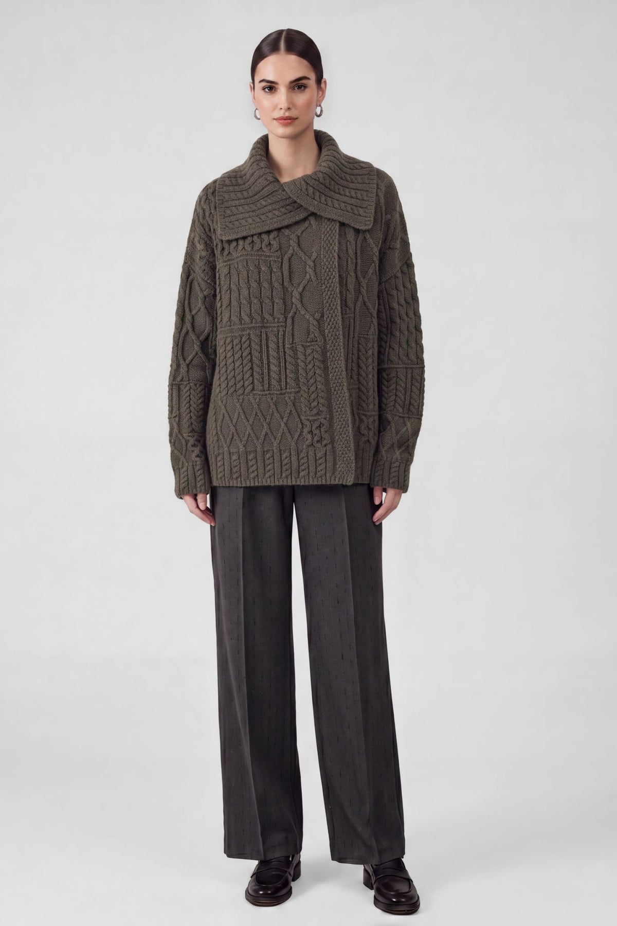 Collar Turtleneck Long Sleeve Cable Knit Sweater