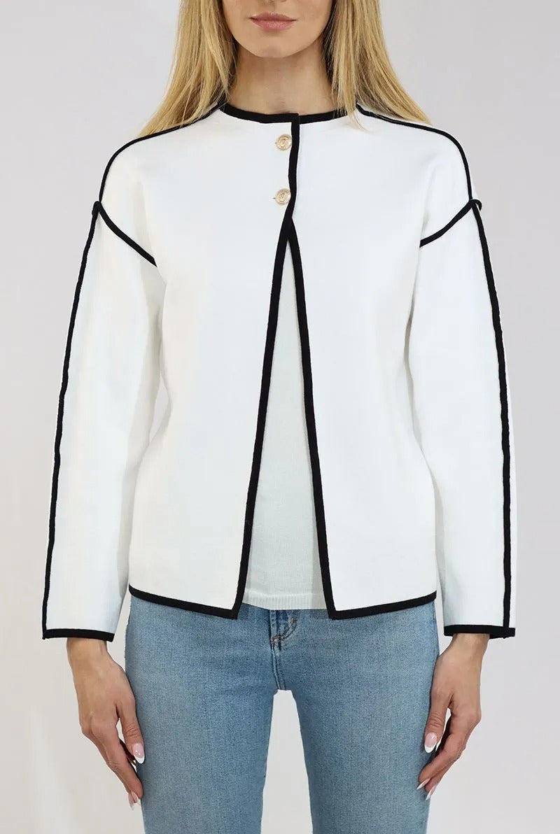 Cotton Piped Cardigan