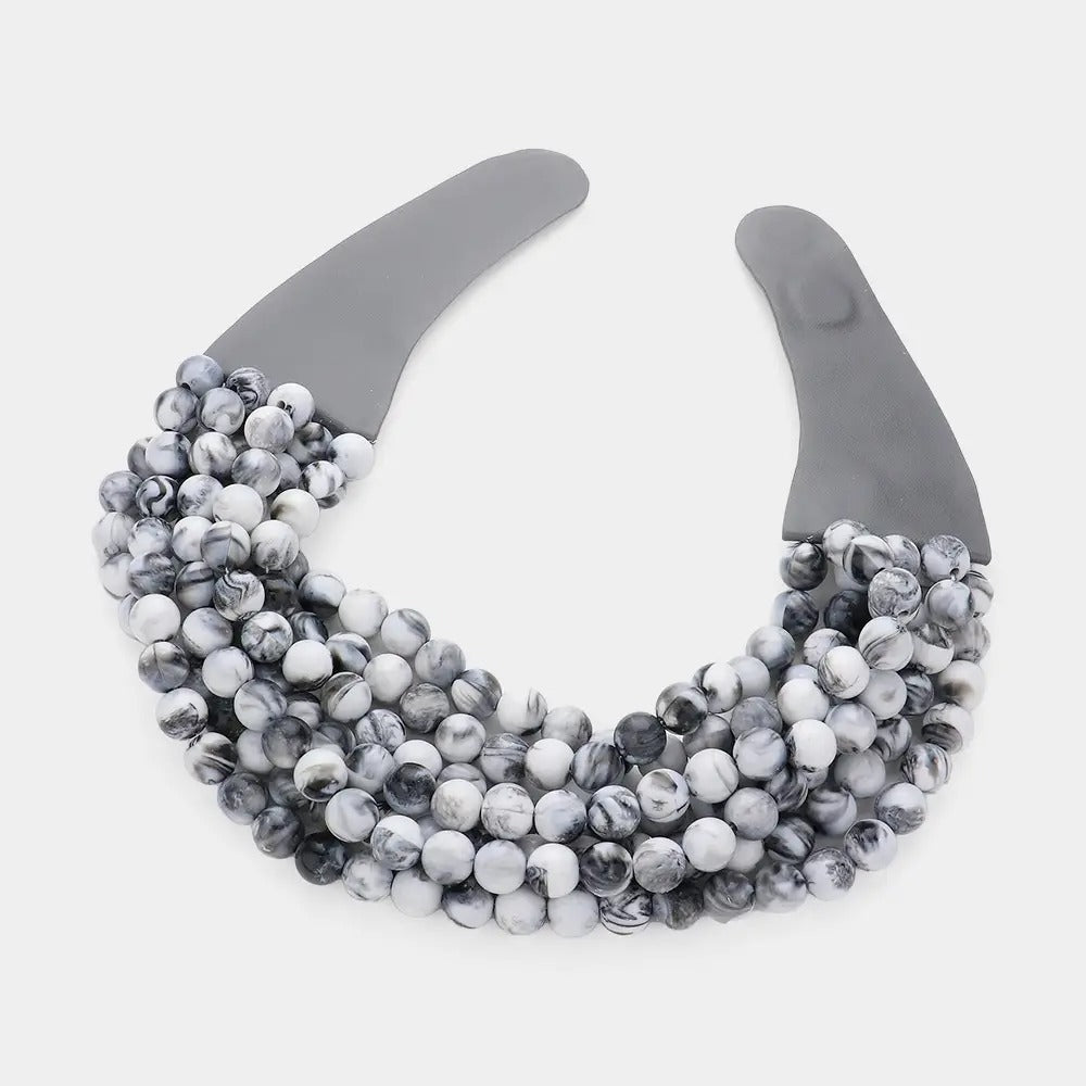 Chunky Bead Layered Magnetic Necklace: Grey