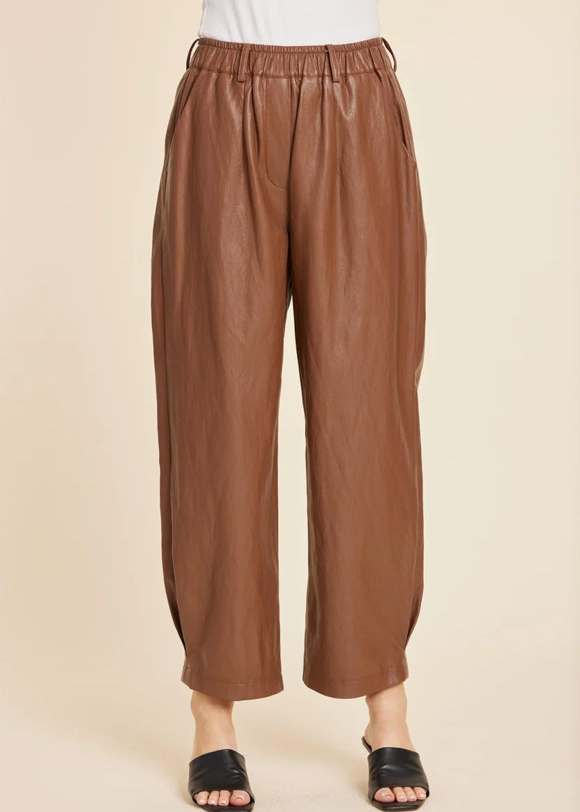 Faux Leather Barrel Leg Pant