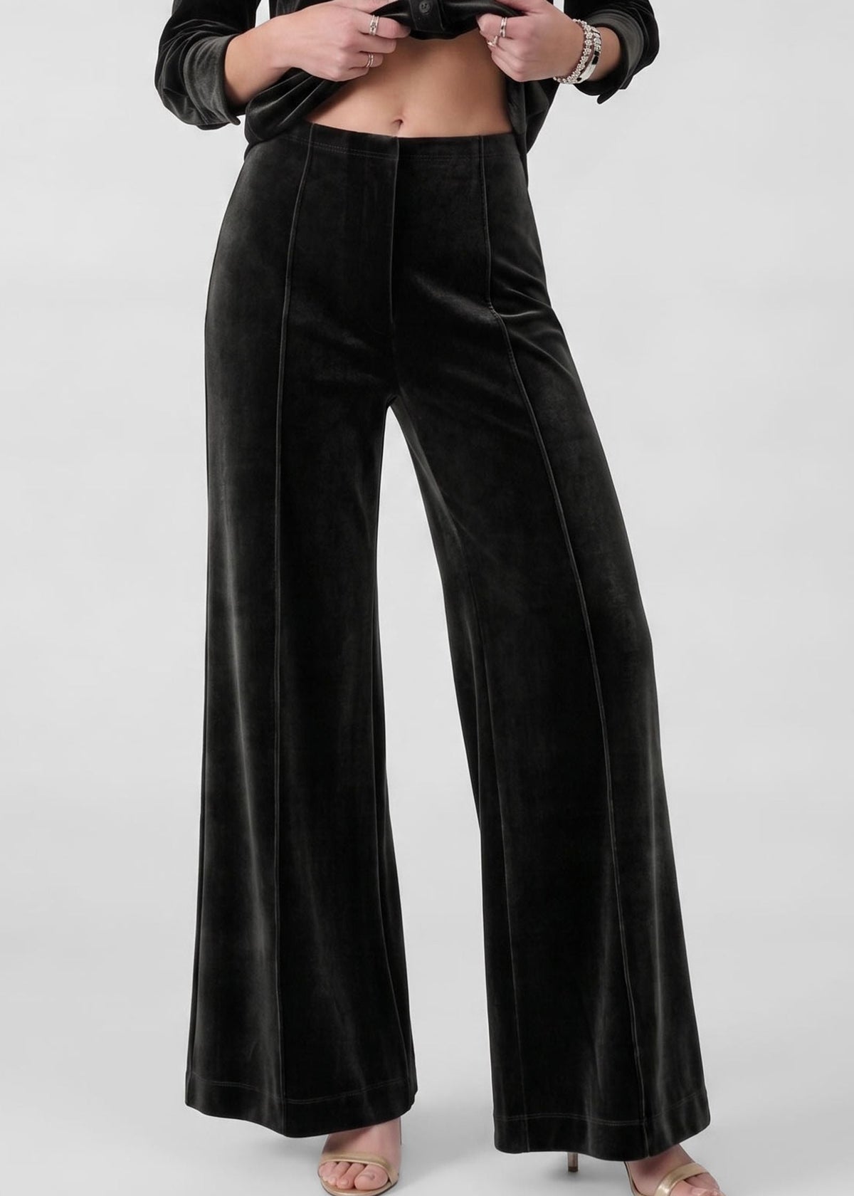Velvet High Rise Pintuck Seam Wide Leg Pants