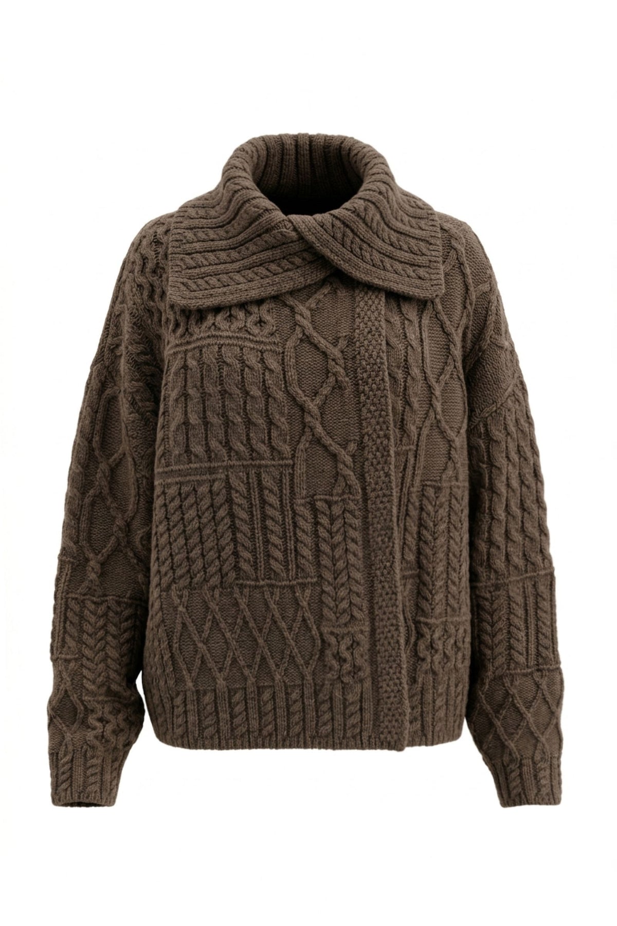 Collar Turtleneck Long Sleeve Cable Knit Sweater