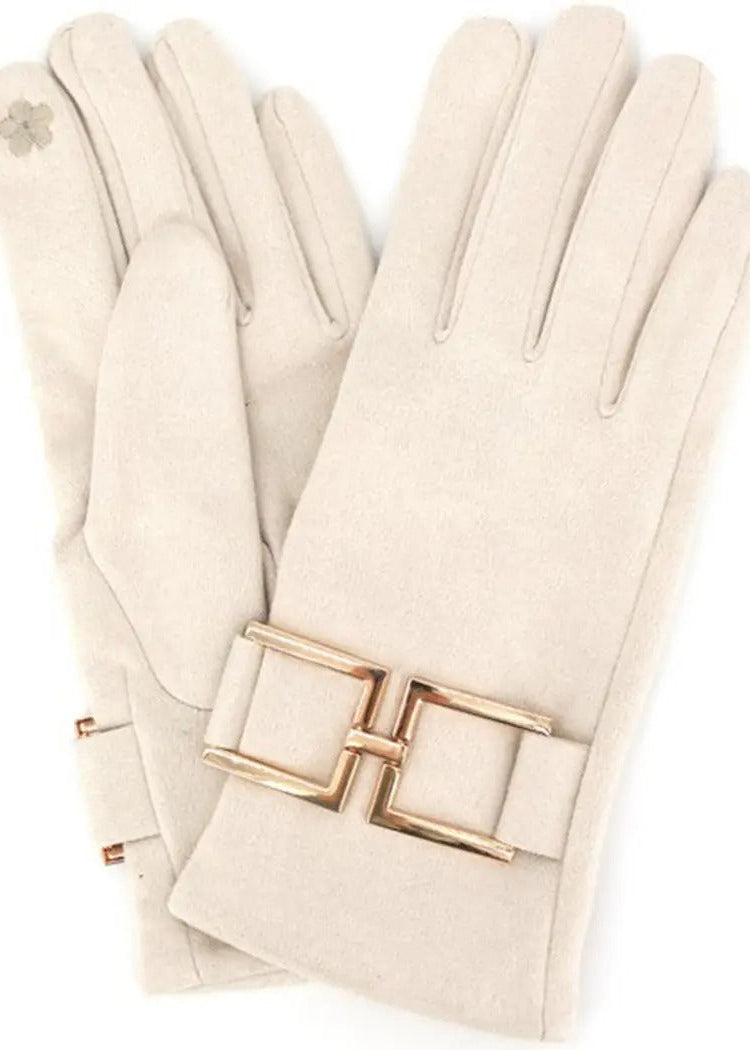 Gold Buckle Accent Faux Suede Touchscreen Glove