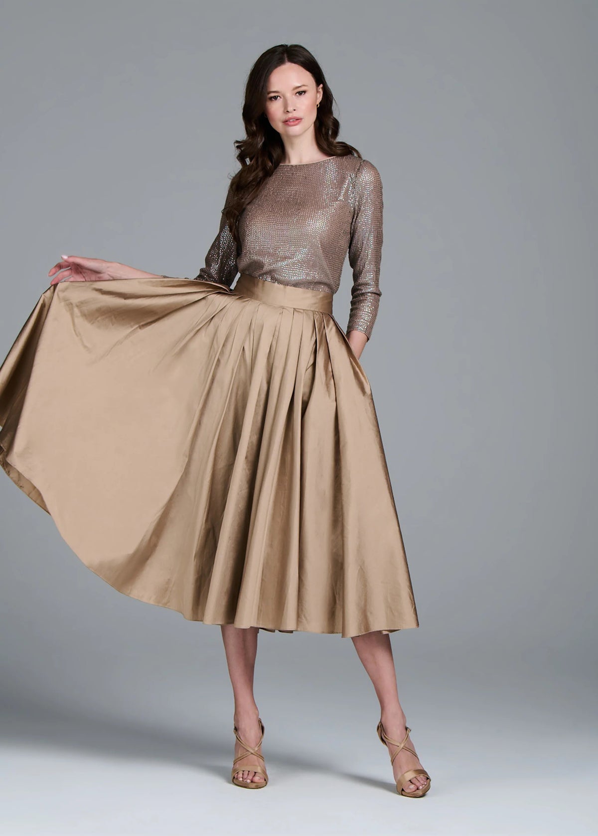 Tea Length Pleated Taffeta Skirt