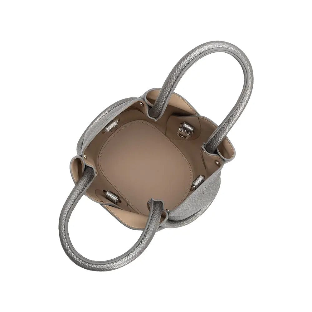 Tulip Mini MTL Pewter Recycled Vegan Leather Top Handle Bag