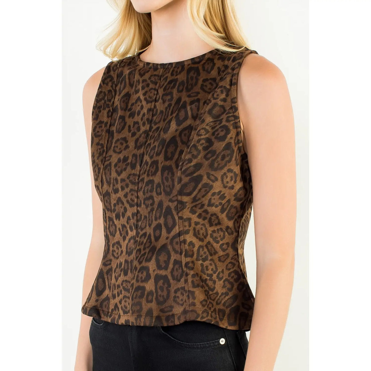 Sleeveless Leopard Print Suede Top