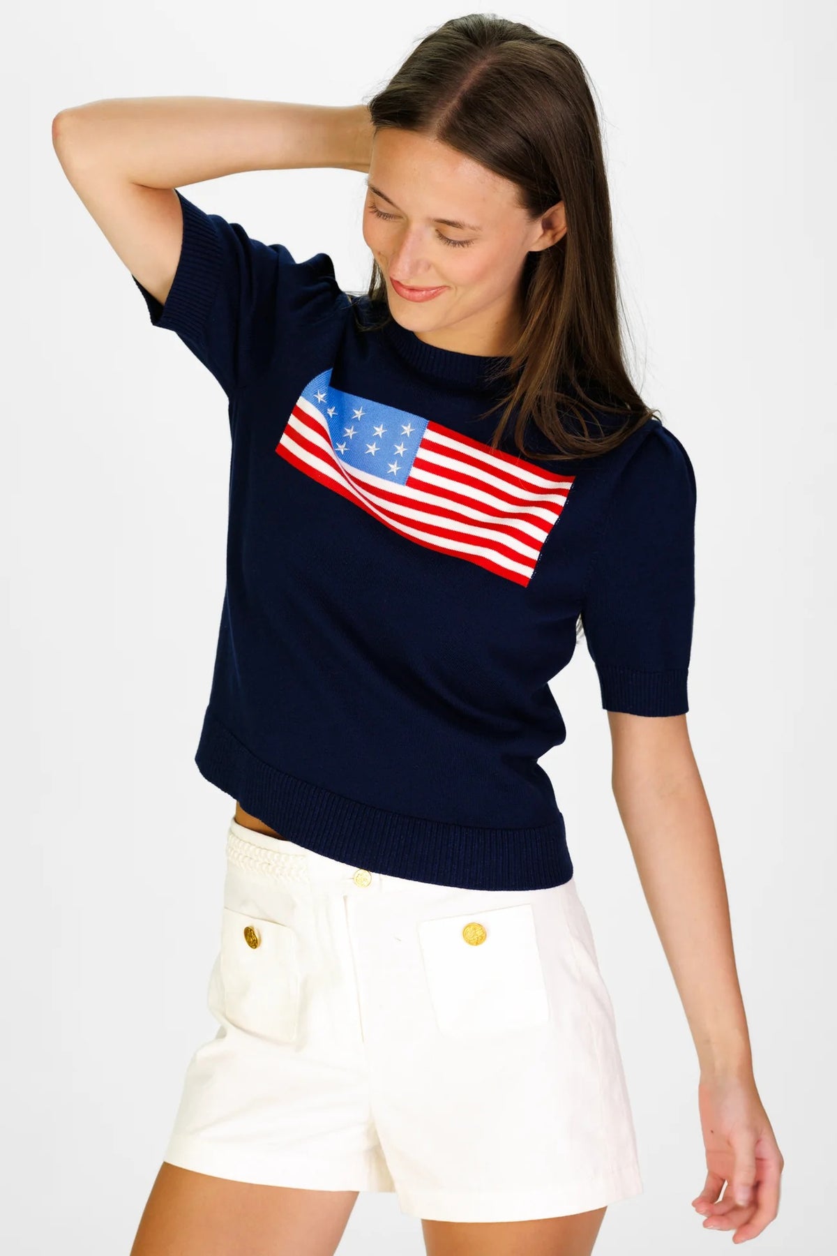 Puff Sleeve Flag Sweater